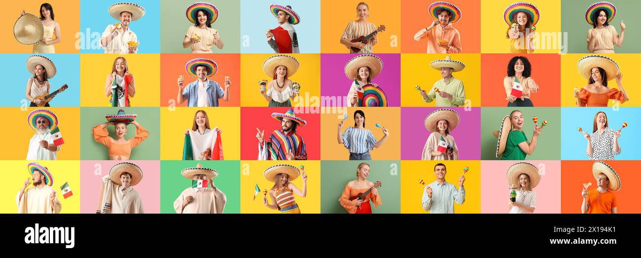 Set von mexikanischen Menschen auf farbigem Hintergrund Stockfoto
