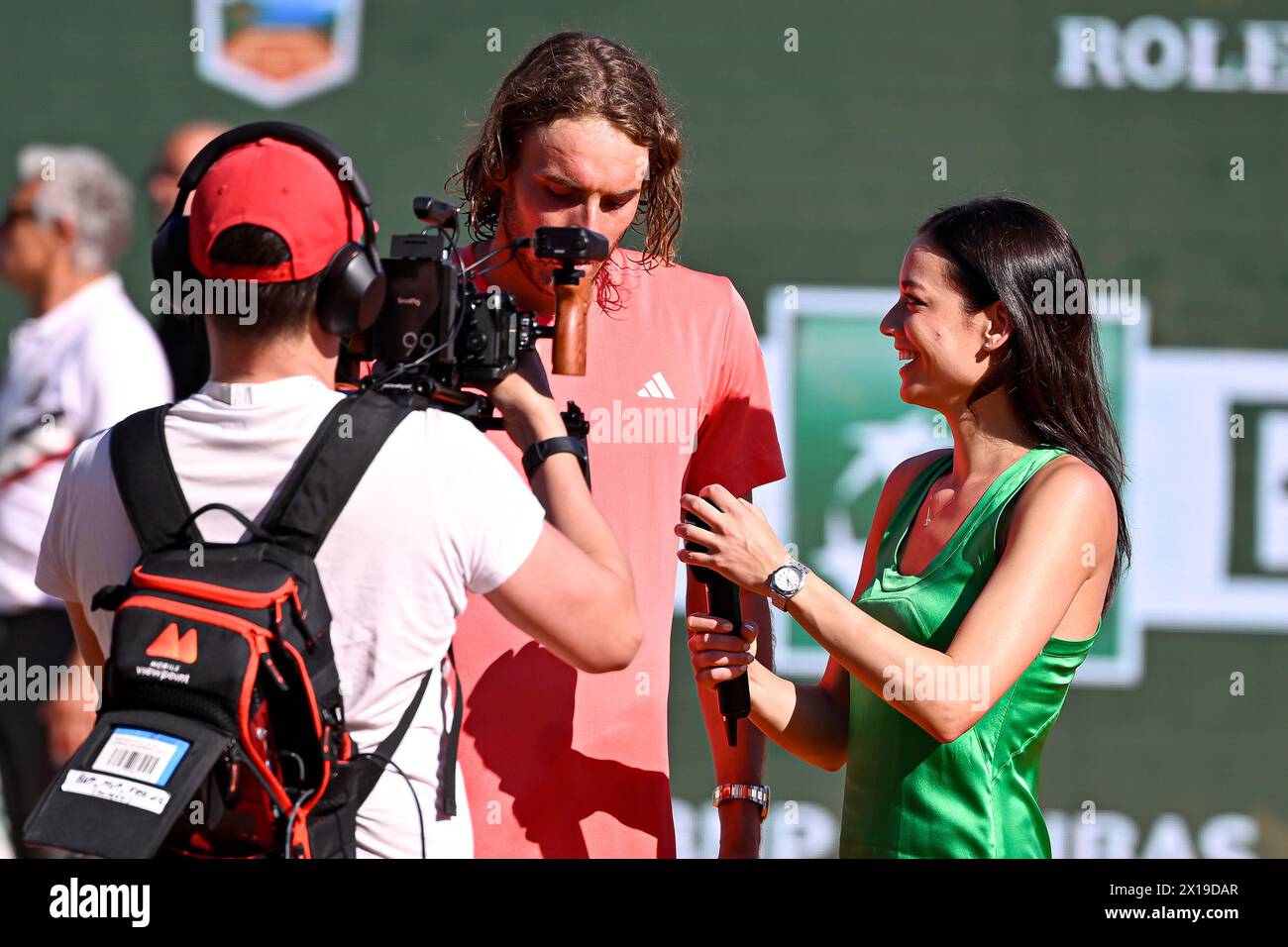 Roquebrune Cap Martin, Frankreich. April 2024. Alize Lim und Stefanos Tsitsipas beim Rolex Monte-Carlo Finale ATP Masters 1000 Tennis am 14. April 2024 im Monte Carlo Country Club in Roquebrune Cap Martin, Frankreich bei Monaco. Foto Victor Joly/DPPI Credit: DPPI Media/Alamy Live News Stockfoto