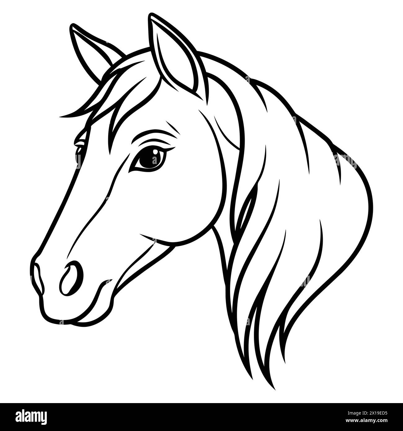 'Graceful Horse Head 3/4 View: Minimalist Line Art' , 'Elegantes Pferdeprofil: Simplistic 3/4 Head Drawing' Stock Vektor