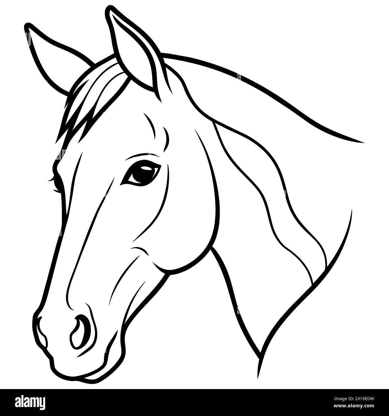 'Graceful Horse Head 3/4 View: Minimalist Line Art' , 'Elegantes Pferdeprofil: Simplistic 3/4 Head Drawing' Stock Vektor