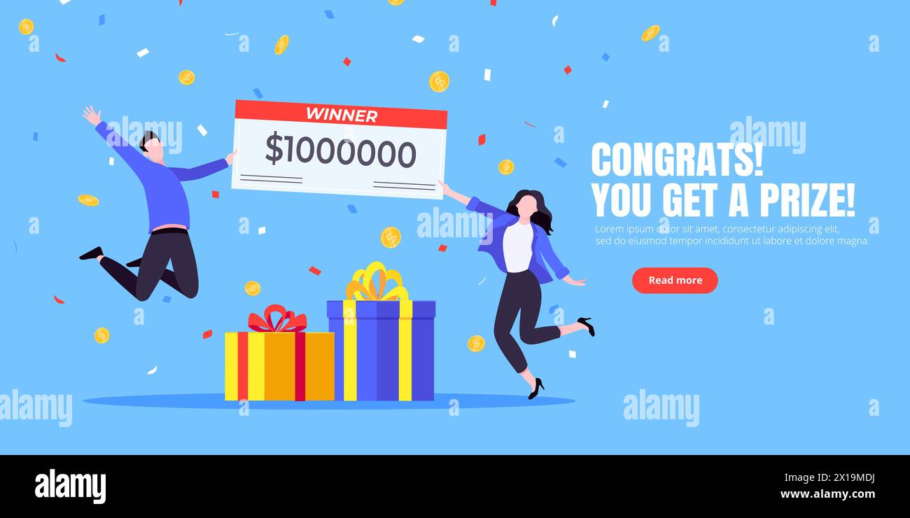 Glückliche Lottosieger mit großem Lohn. Stock Vektor