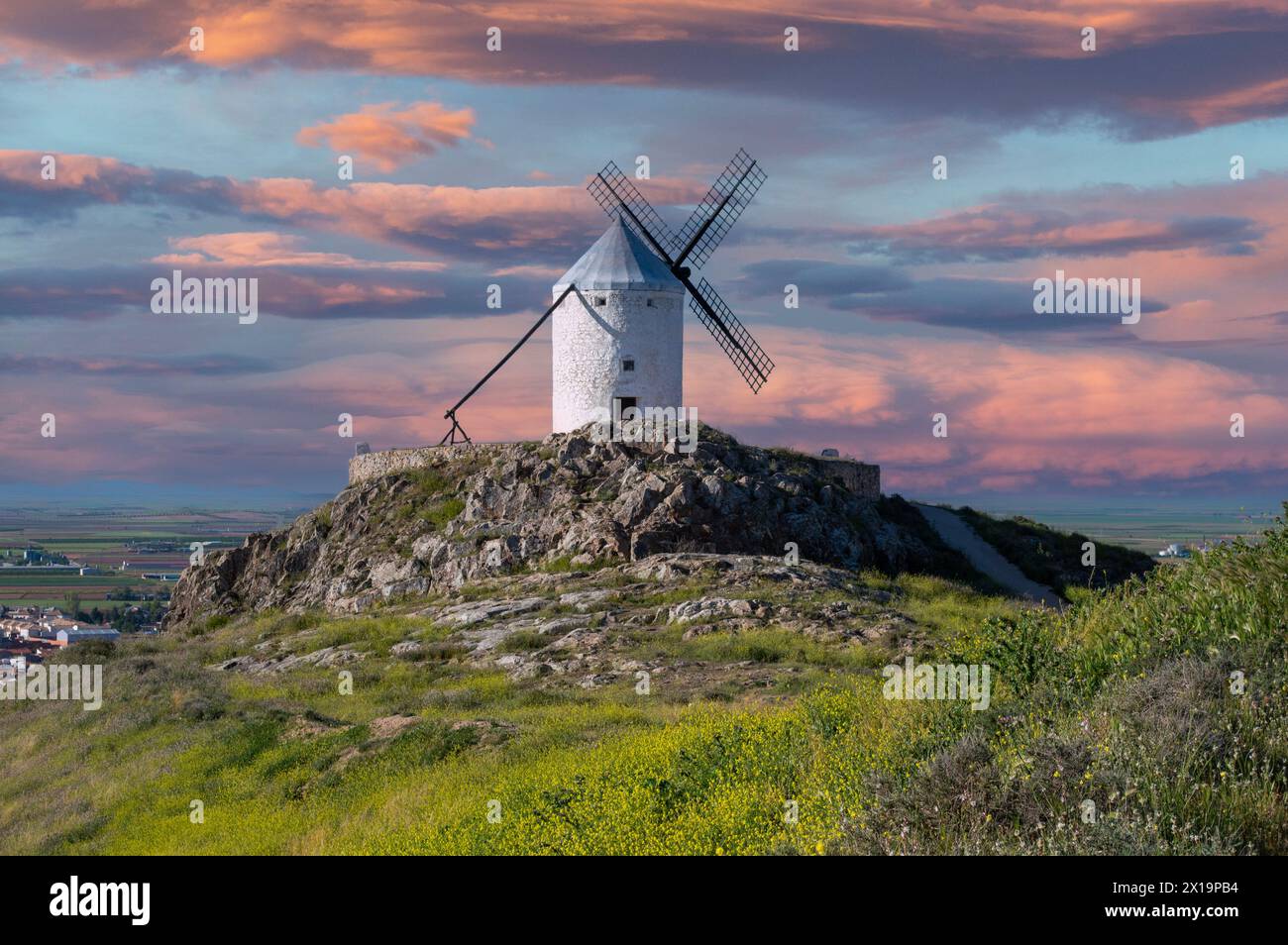 Windmühle in Consuegra, Castilla la Mancha Stockfoto