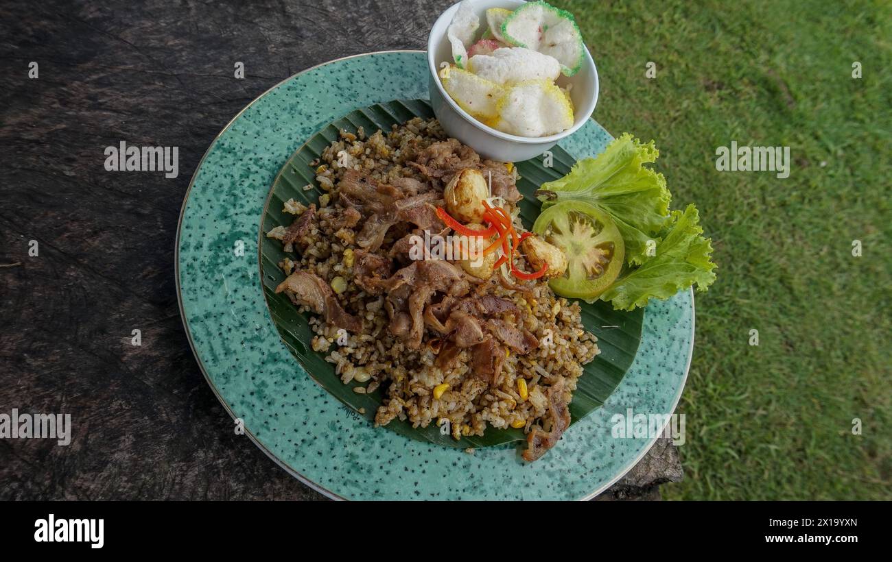 Gebratener Reis mit geschnittenem ​​meat Stockfoto