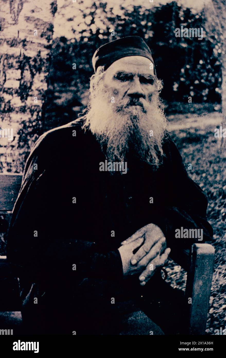 Porträt des russischen Schriftstellers Graf Lew Tolstoi in Yasnaja Polyana, Russland 1897 Stockfoto
