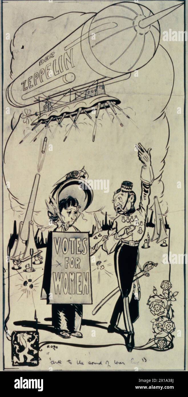 Ark zum Klang des Krieges, Luv, Zeichentrick über Emmeline Pankhursts Aufruf, ihr Lager während des Ersten Weltkriegs zu stoppen Stockfoto