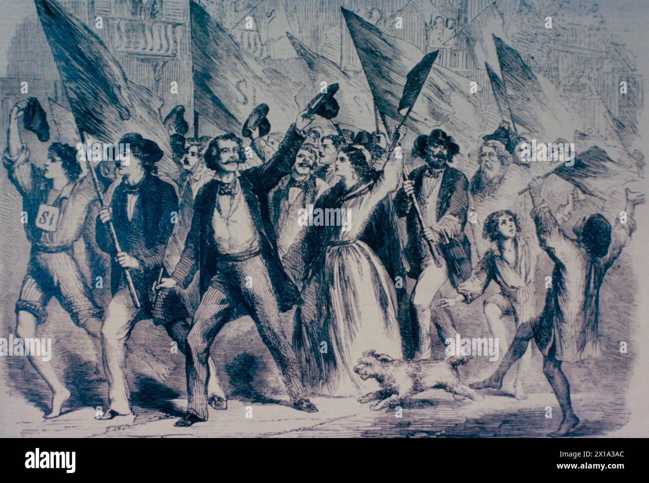 Das Volk von Neapel setzt seine Stimmzettel zugunsten der vereinigung mit dem Norden ab, Italien 1861, mit Gravur Stockfoto
