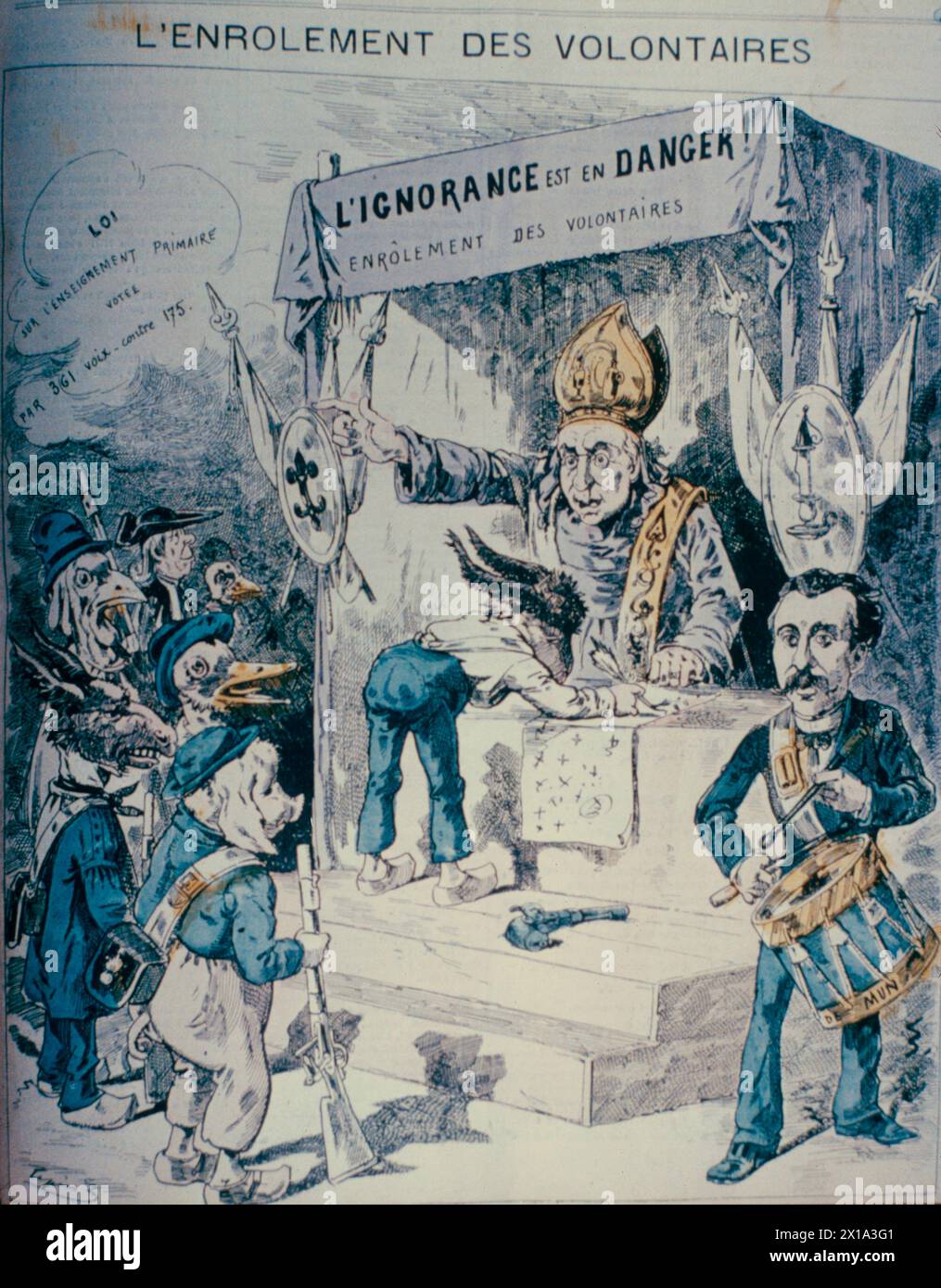Ignorance in Danger: Der Papst rekrutiert Freiwillige zur Verteidigung der Ignoranz, Frence Cartoon, 1886 Stockfoto