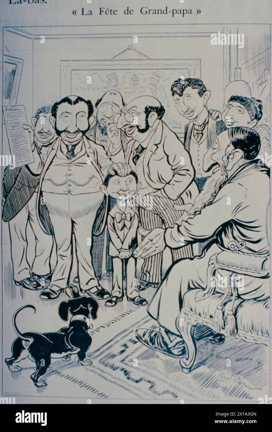 Grandpapas Festtag, antisemitischer Zeichentrick, der während der Dreyfus-Affäre in Frankreich 1890 veröffentlicht wurde Stockfoto