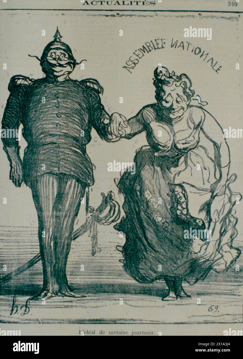 Das ideal bestimmter Zeitungen, Cartoon, der Bismark und die französische Nationalversammlung als glückliches Paar darstellt, von Honoré Daumier, Frankreich 1871 Stockfoto