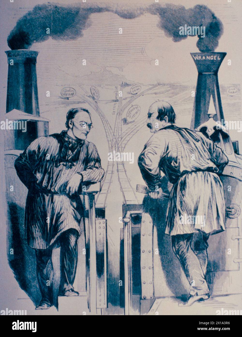An der Kreuzung, Karikaturfilm über den Kampf zwischen Österreich und Preußen während der Bismarck-Ära, Deutschland 1864 Stockfoto