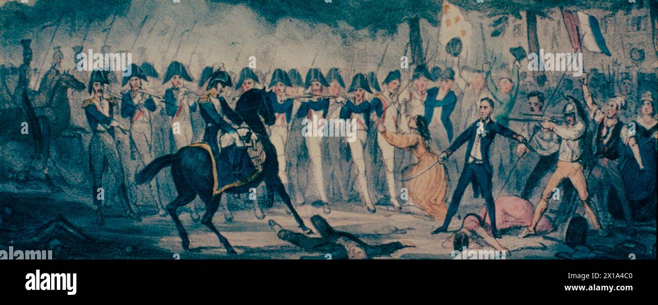 Die Juli-Revolution in Frankreich: Verbrüderung der Truppen mit den Revolutionären, 1930, Illustration, 19. Jahrhundert Stockfoto
