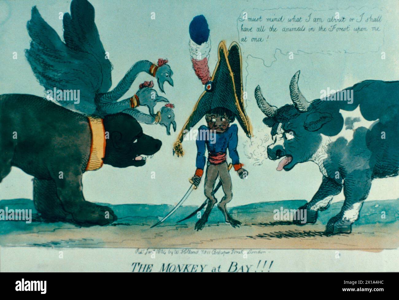 Der Affe in der Bucht, Cartoon, der Napoleon beschimpfte, 19. Jahrhundert Stockfoto