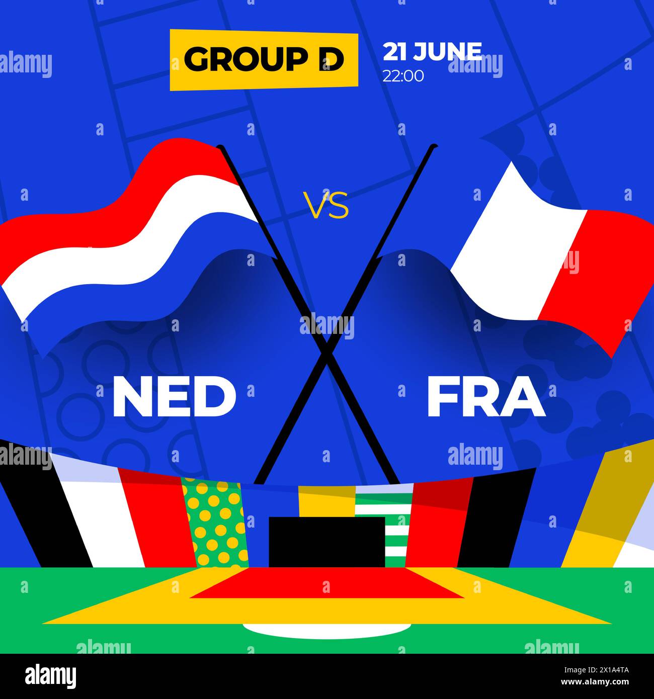 Niederlande gegen Frankreich Fußball 2024 Spiel gegen. 2024 Gruppenphase Meisterschaftsspiel gegen Teams Intro Sport Hintergrund, Meisterschaftswettbewerb. Stock Vektor