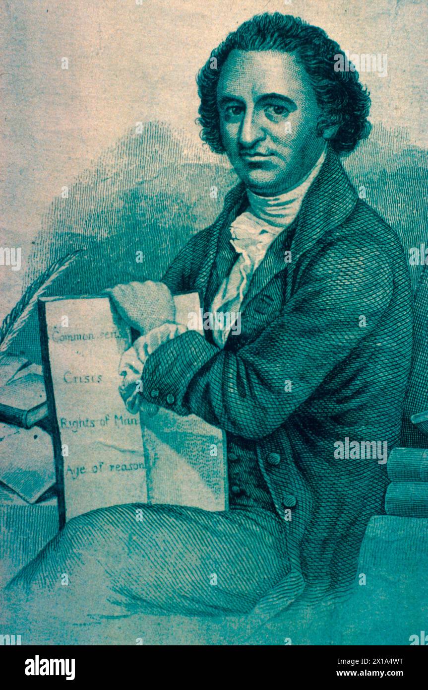 Porträt des englisch-amerikanischen Revolutionärs Thomas Paine aus dem 18. Jahrhundert Stockfoto