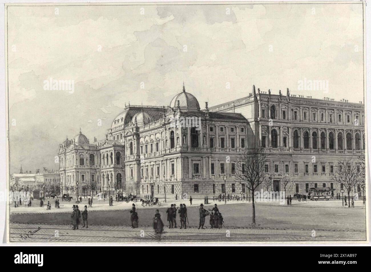 Universität Wien, Cover im Kronprinzenwerk: Die neue Universität in Wien, Aquarell in Cendrée, von Rudolph Bernt, signierte Ausschnitte zum Kronprinzenwerk (Österreich-ungarische Monarchie in Wort und Bild, Wien 1886-1902), flach. Wien, 1886, S.8, 1885 - 18850101 PD0214 - Rechteinfo: Rights Managed (RM) Stockfoto