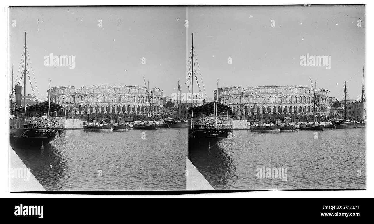Amphitheater in Pula, Österreich-Ungarn, Blick vom Hafen, 06.05.1901 - 19010506 PD0002 - Rechteinfo: Rights Managed (RM) Stockfoto