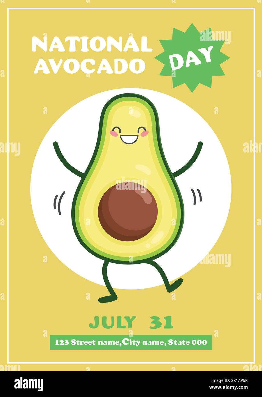 Nationaler Avocado-Tag. Juli 31. Avocado-Grußkarte. Vektorabbildung Stock Vektor