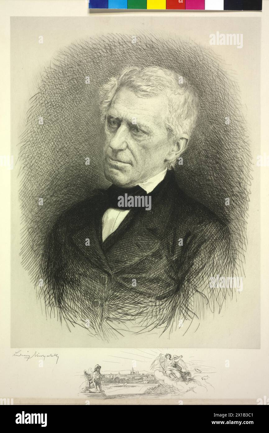 Grillparzer, Franz, Radierung von Ludwig Michalek. Im unteren Rand remarque mit Blick auf Wien, - 19300101 PD22078 - Rechteinfo: Rights Managed (RM) Stockfoto