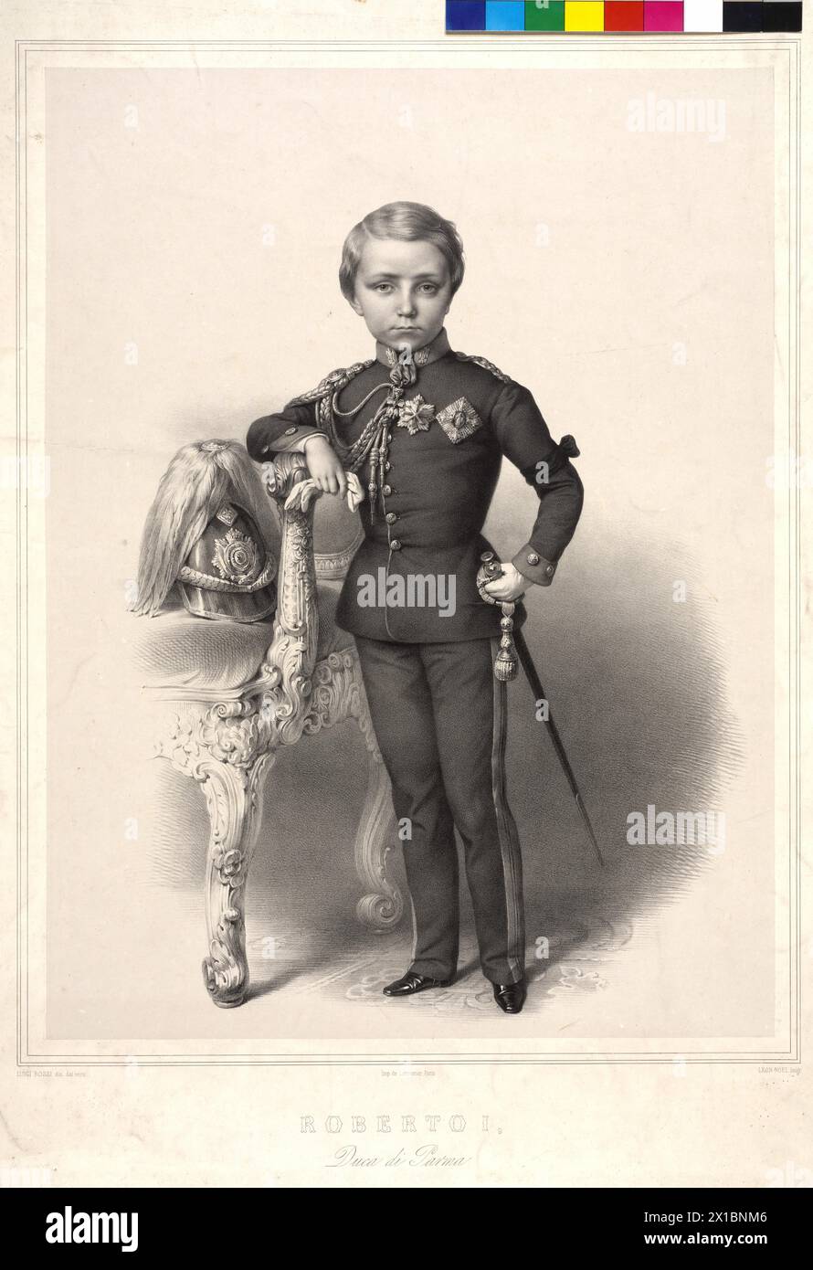 Robert I., Herzog von Parma, Kinderbild, Lithographie von Alphonse Leon Noël nach einer Ad-vivum-Zeichnung von Luigi Rossi, - 18550101 PD1463 - Rechteinfo: Rights Managed (RM) Stockfoto