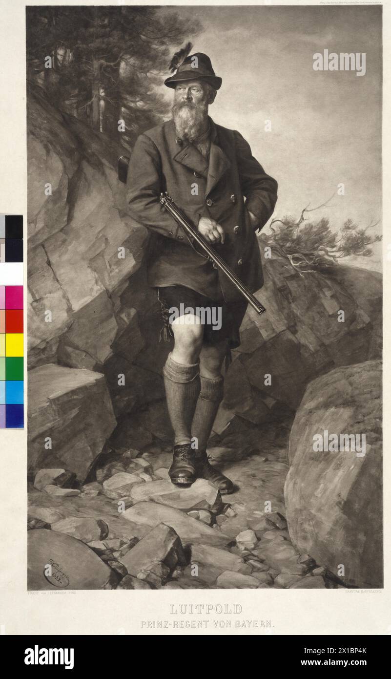 Luitpold, Prinzregent von Bayern, Bild in Jagdausrüstung. Heliographie nach einem Gemälde von Franz von Defregger, - 18880101 PD1598 - Rechteinfo: Rights Managed (RM) Stockfoto