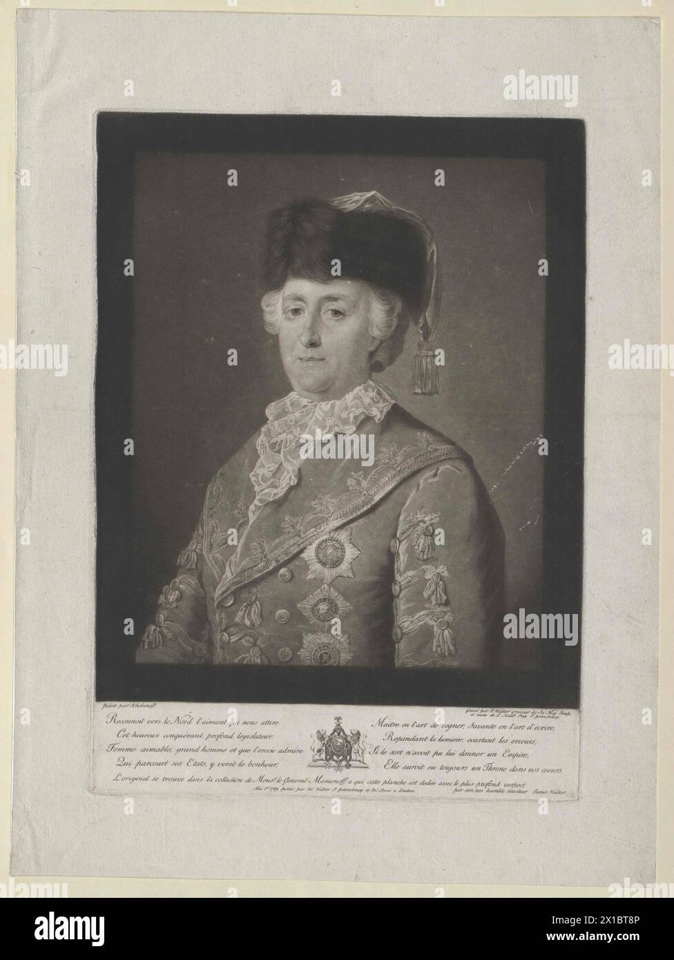 Bildimperialistin Katharina II. Von Russland, Mezzotint von James Walker nach Malerei von Michael Schibanoff, - 19830422_PD104226 - Rechteinfo: Rights Managed (RM) Stockfoto