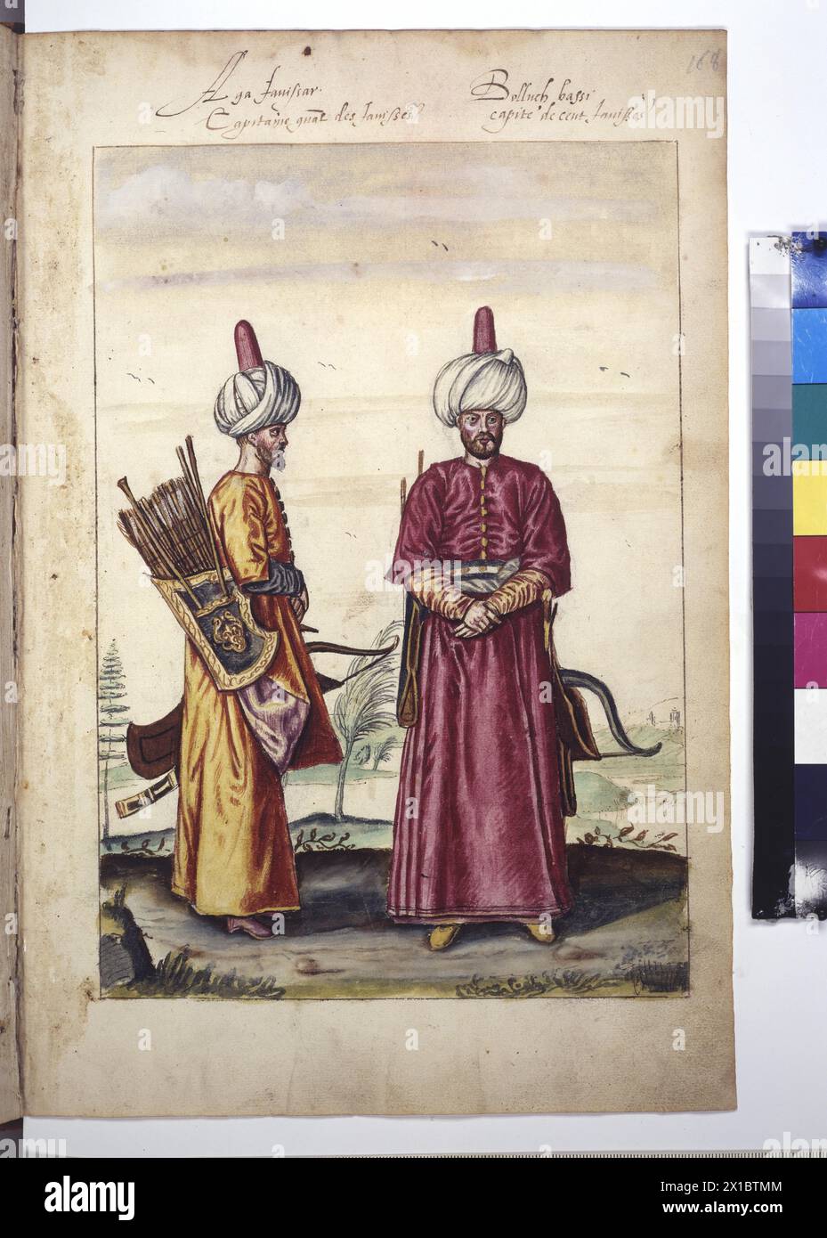 Ganzseitig: Farbige Stiftzeichnung (Aga Janissar und Bolluch bassi) mit Inschrift, - 19830422 PD107792 - Rechteinfo: Rights Managed (RM) Stockfoto