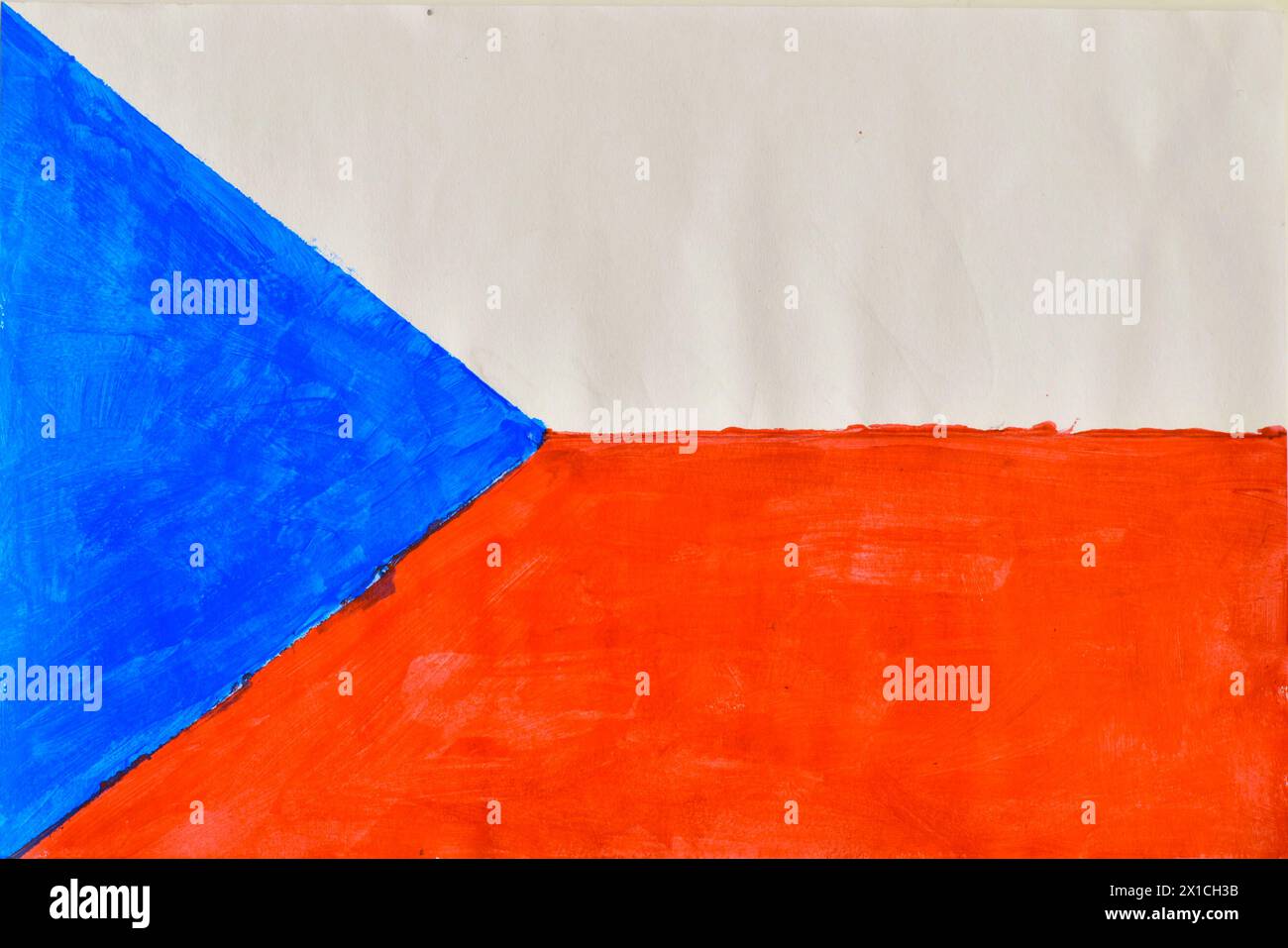 Flagge der Tschechischen Republik auf Karton mit Aquarellen und Pinsel gemalt. Stockfoto