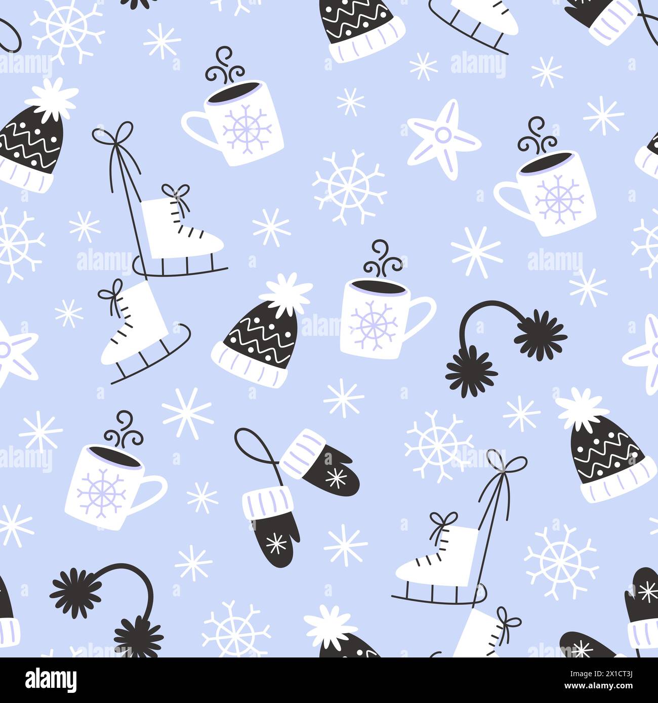 Festliches Wintermuster mit kuscheligen Elementen im flachen Stil Stock Vektor