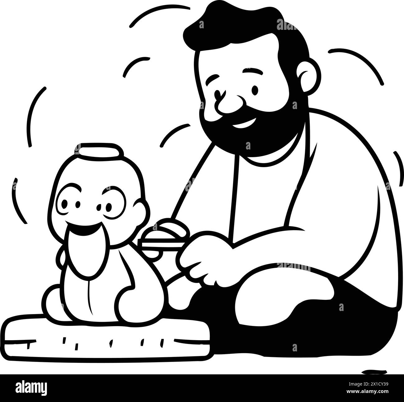 Vektor-Cartoon-Illustration eines Mannes, der mit einer Tonkeramik spielt. Stock Vektor