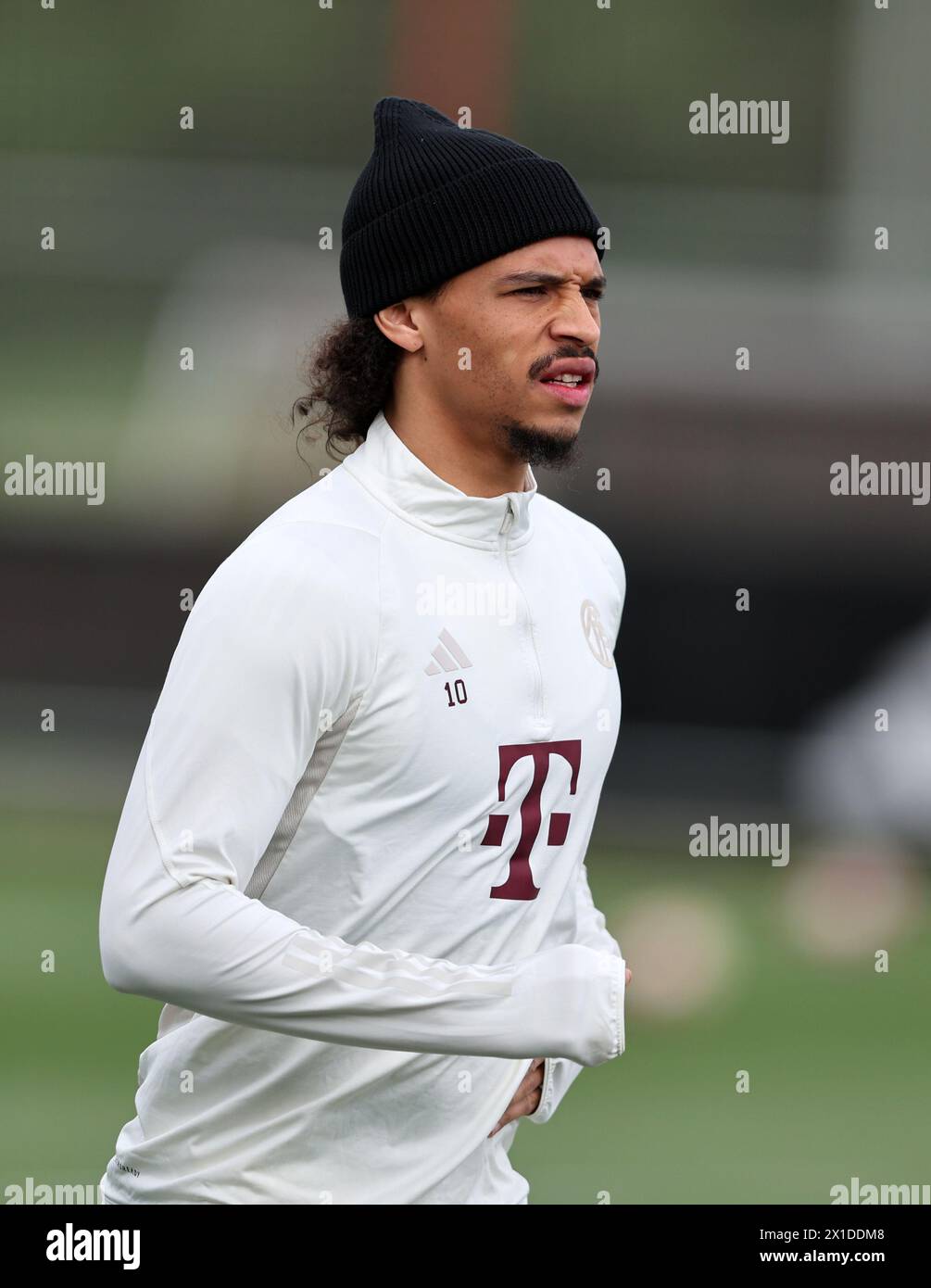 MÜNCHEN – 16. APRIL: Leroy Sane von Bayern München während des Trainings des FC Bayern München in der Säbenerstraße am 16. April 2024 in München. © diebilderwelt / Alamy Live News Stockfoto