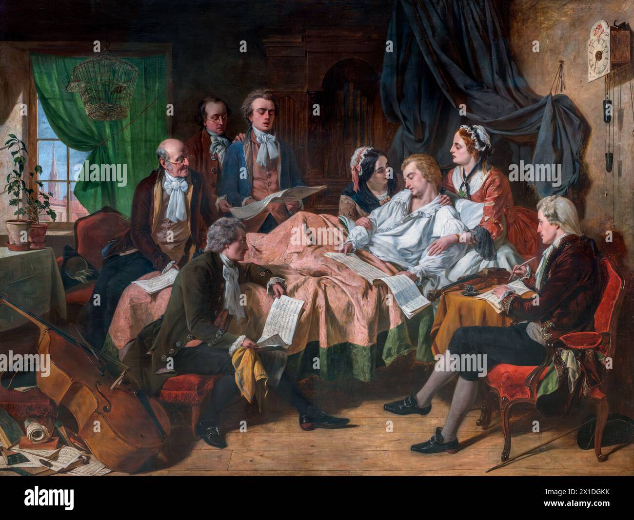 Die letzten Stunden Mozarts von Henry Nelson O'Neil (1817-1880), Öl auf Leinwand, um 1849 Stockfoto