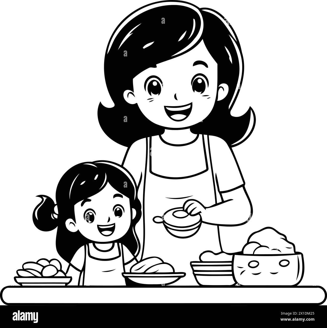 Mutter und Tochter kochen zusammen in der Küche. Vektorillustration im Cartoon-Stil. Stock Vektor