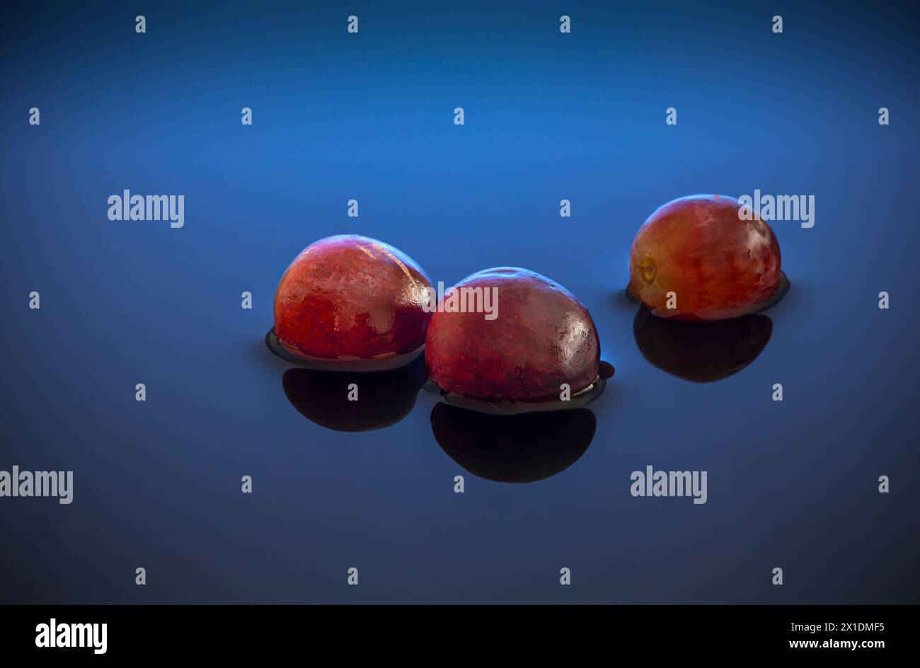 Rote Trauben in Wasser Stockfoto