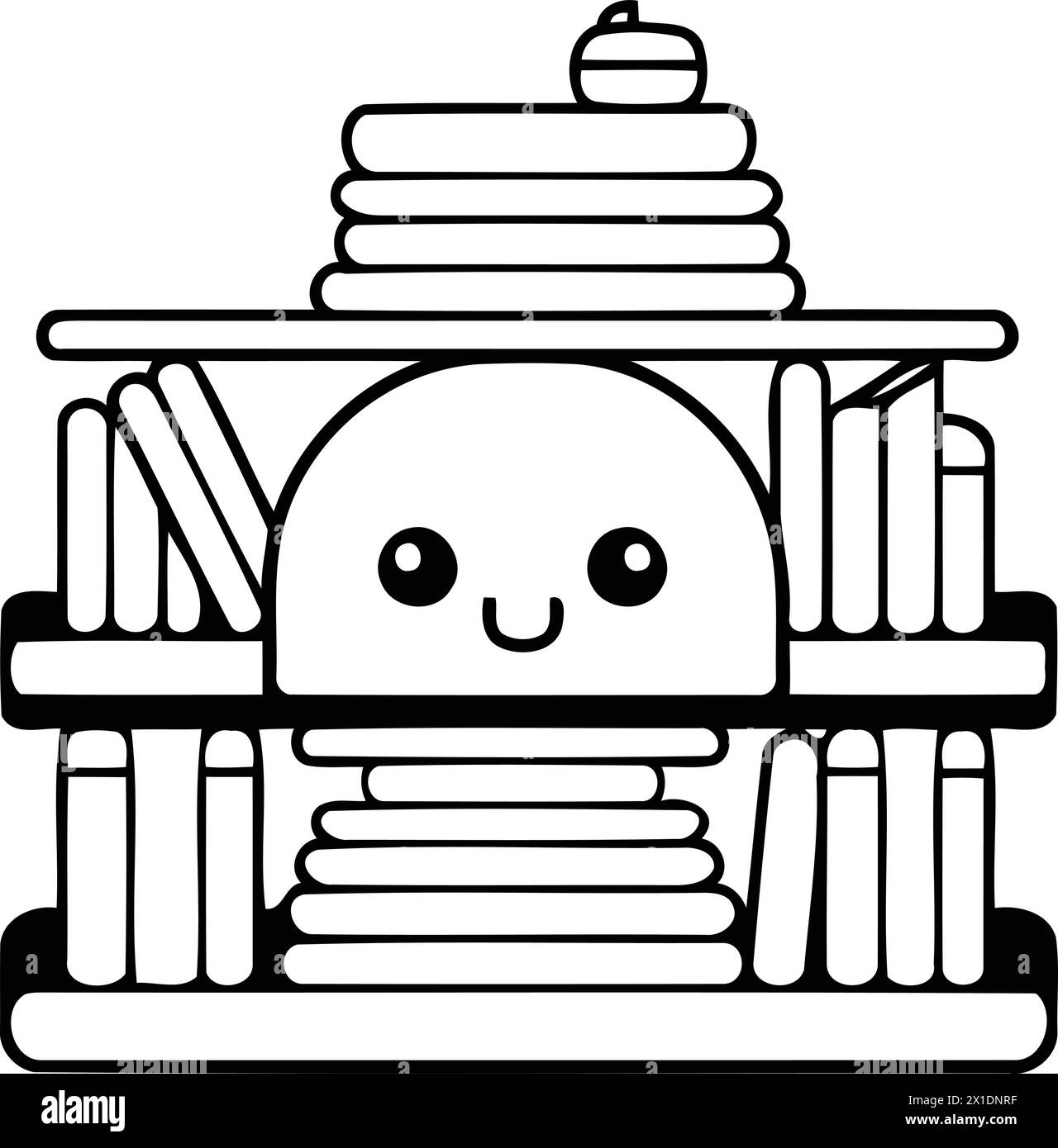 Niedliches Bücherregal mit Büchern. Vektor-Zeichentrickfigur Illustration. Stock Vektor