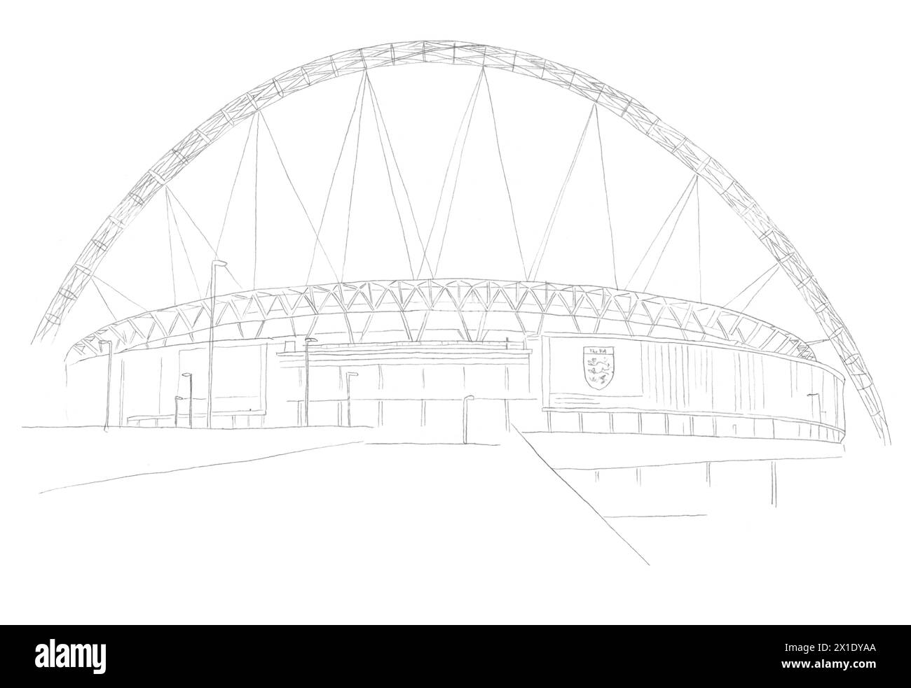 Architekturstiftzeichnung des Wembley Stadions in London, Großbritannien Stockfoto