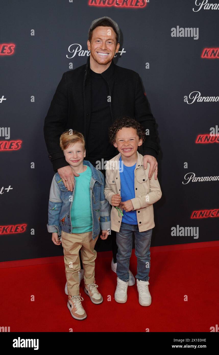 Joe Swash besucht die Weltpremiere der Paramount+-Serie Knuckles im Odeon Luxe, Leicester Square, London. Bilddatum: Dienstag, 16. April 2024. Stockfoto