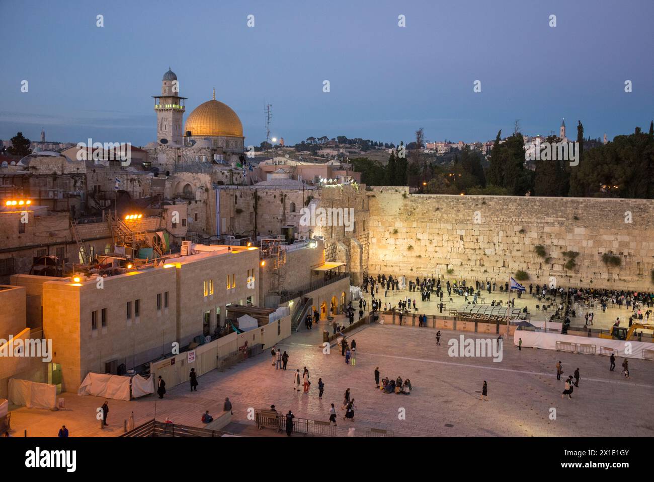 Westmauer von Jerusalem bei Sonnenuntergang. Stockfoto