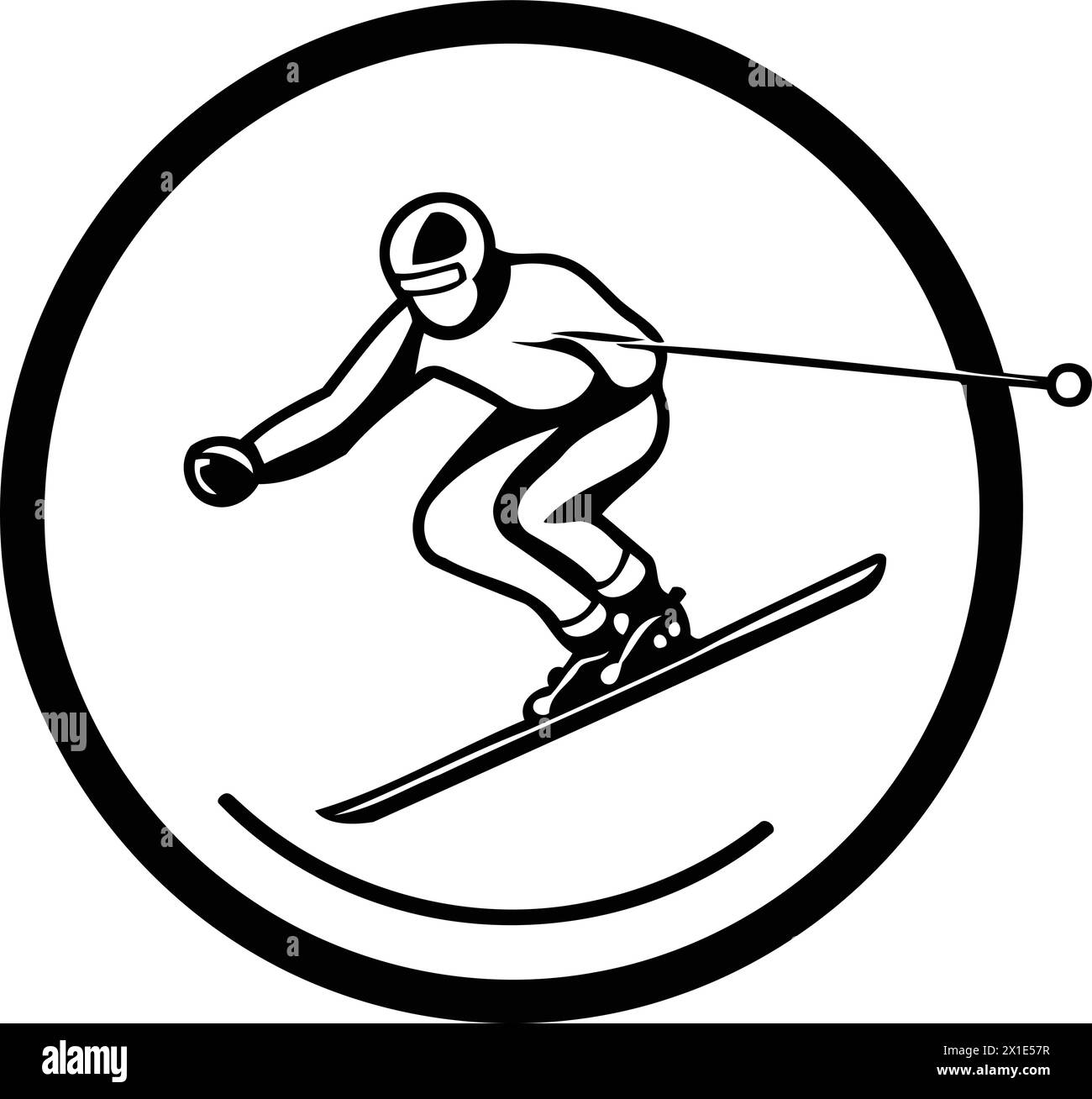 Ski-Logo. Vektor-Illustration des Skier-Sprungens auf der Skipiste. Stock Vektor