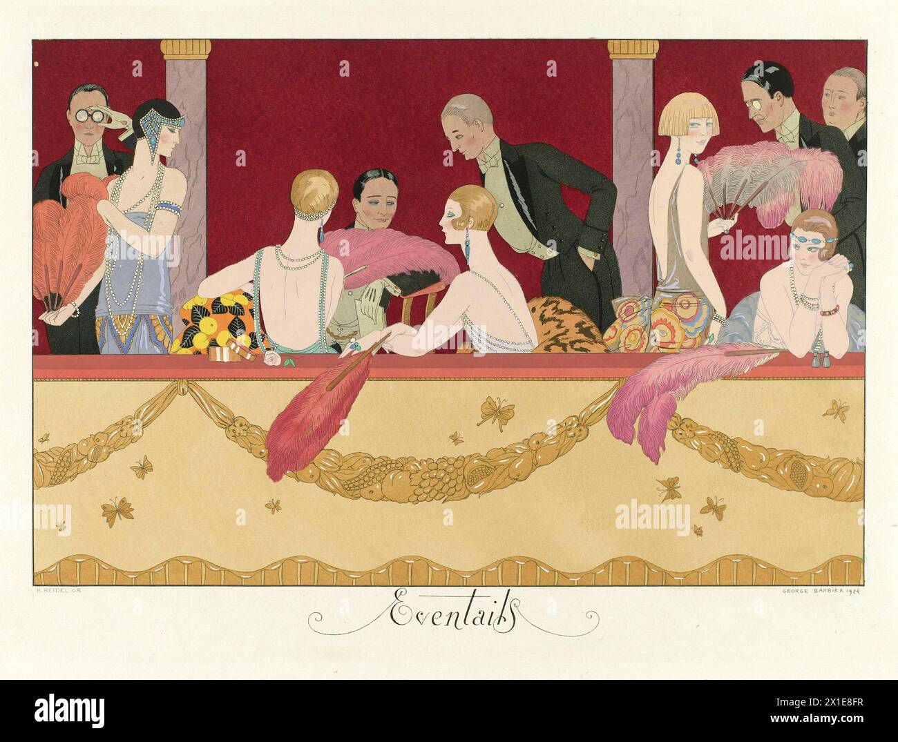 Frankreich Lebensfreude: Le Bonheur du Jour ou Les Graces à la Mode, von George Barbier, 1921 - Eventails Stockfoto