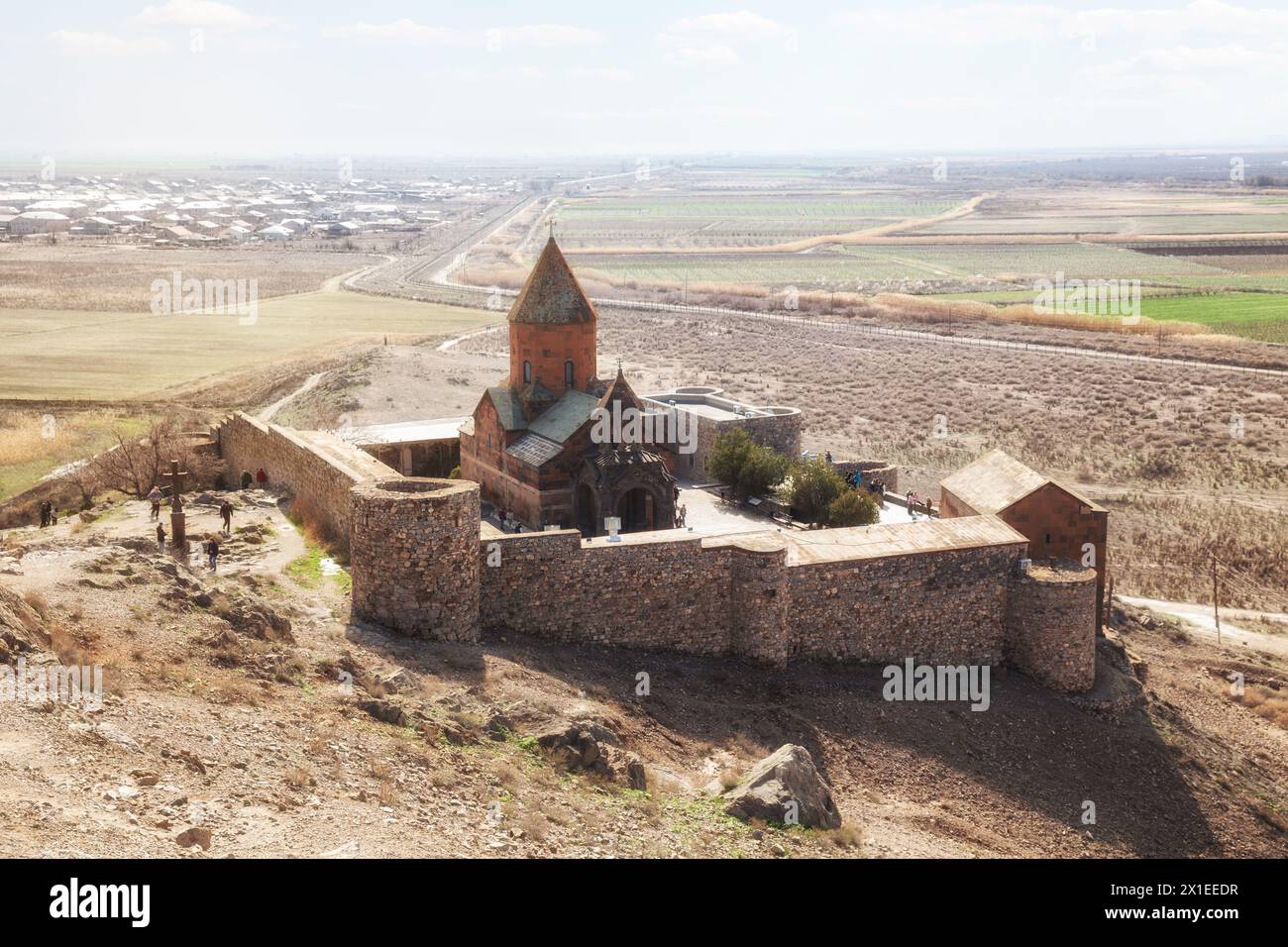 Blick von oben auf das Kloster Khor Virap in Armenien Stockfoto