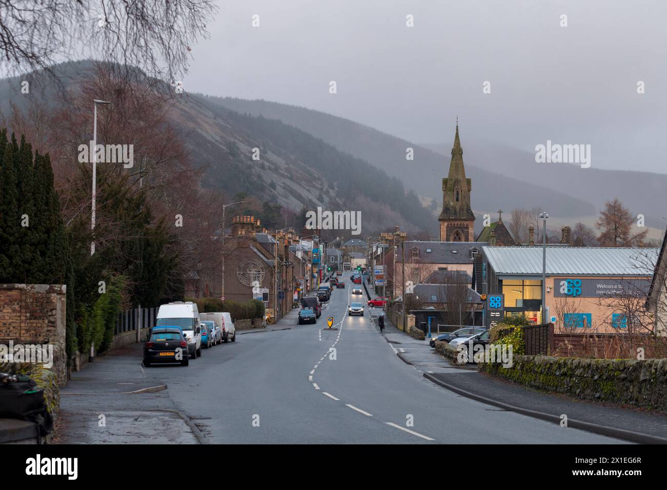 Innerleithen Hauptstraße (A72) Scottish Borders Stockfoto