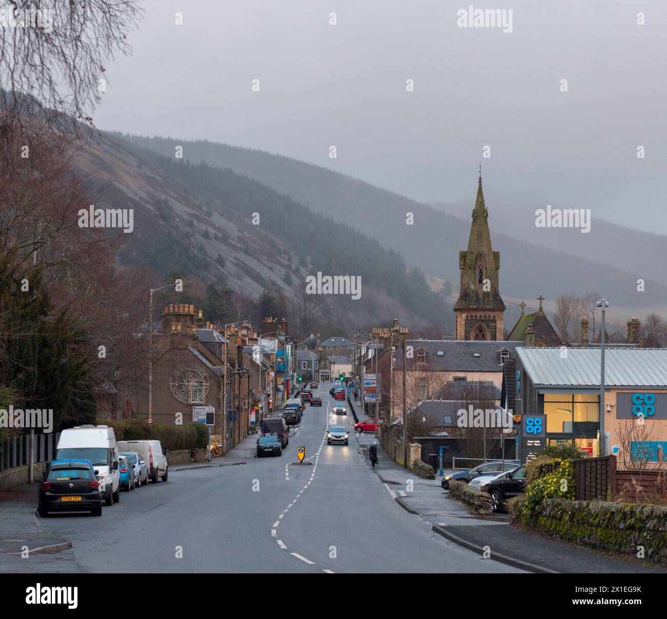 Innerleithen Hauptstraße (A72) Scottish Borders Stockfoto