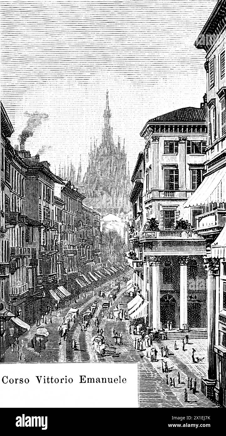 Corso Vittorio Emanuele II, Stadt Mailand, Lombardei, Norditalien, historische Abbildung 1885 Stockfoto