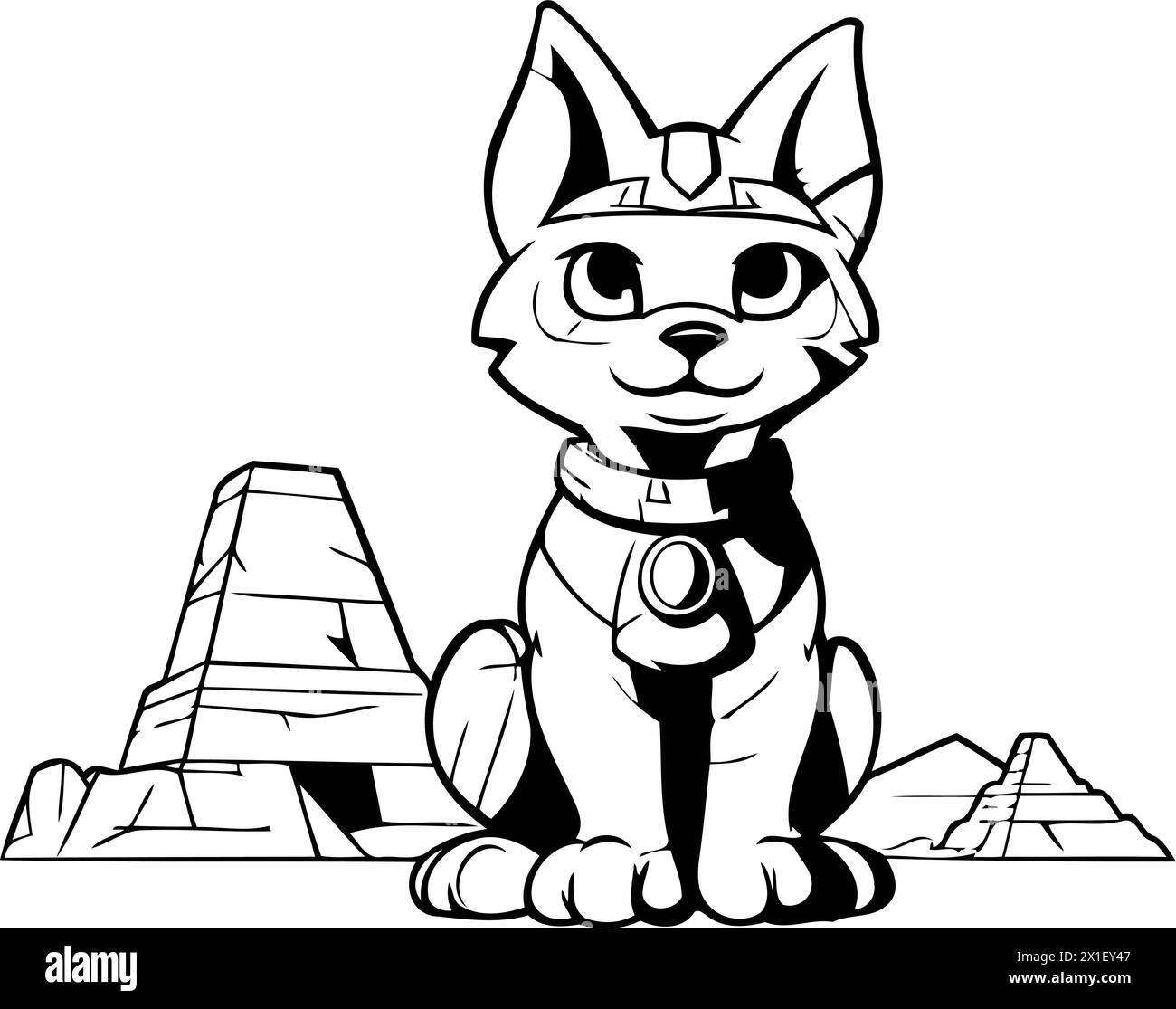 Niedlicher Zeichentrickhund in den ägyptischen Pyramiden. Vektorabbildung. Stock Vektor