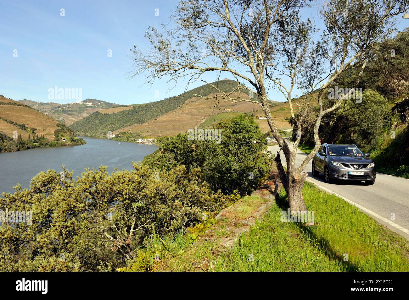 Autofahrt auf der malerischen Route entlang des Duoro in Portugal Stockfoto