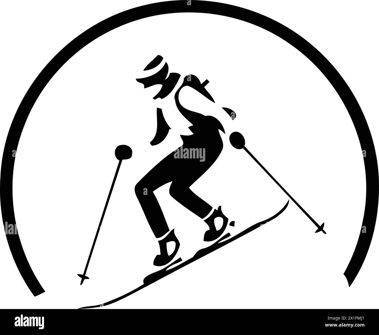 Skier-Vektor-Logo. Flache Illustration eines Skifahrers auf der Skipiste. Stock Vektor