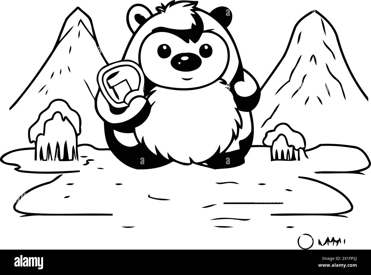 Niedlicher Karikatur-Pandabär auf dem Eis. Vektor-Illustration. Stock Vektor