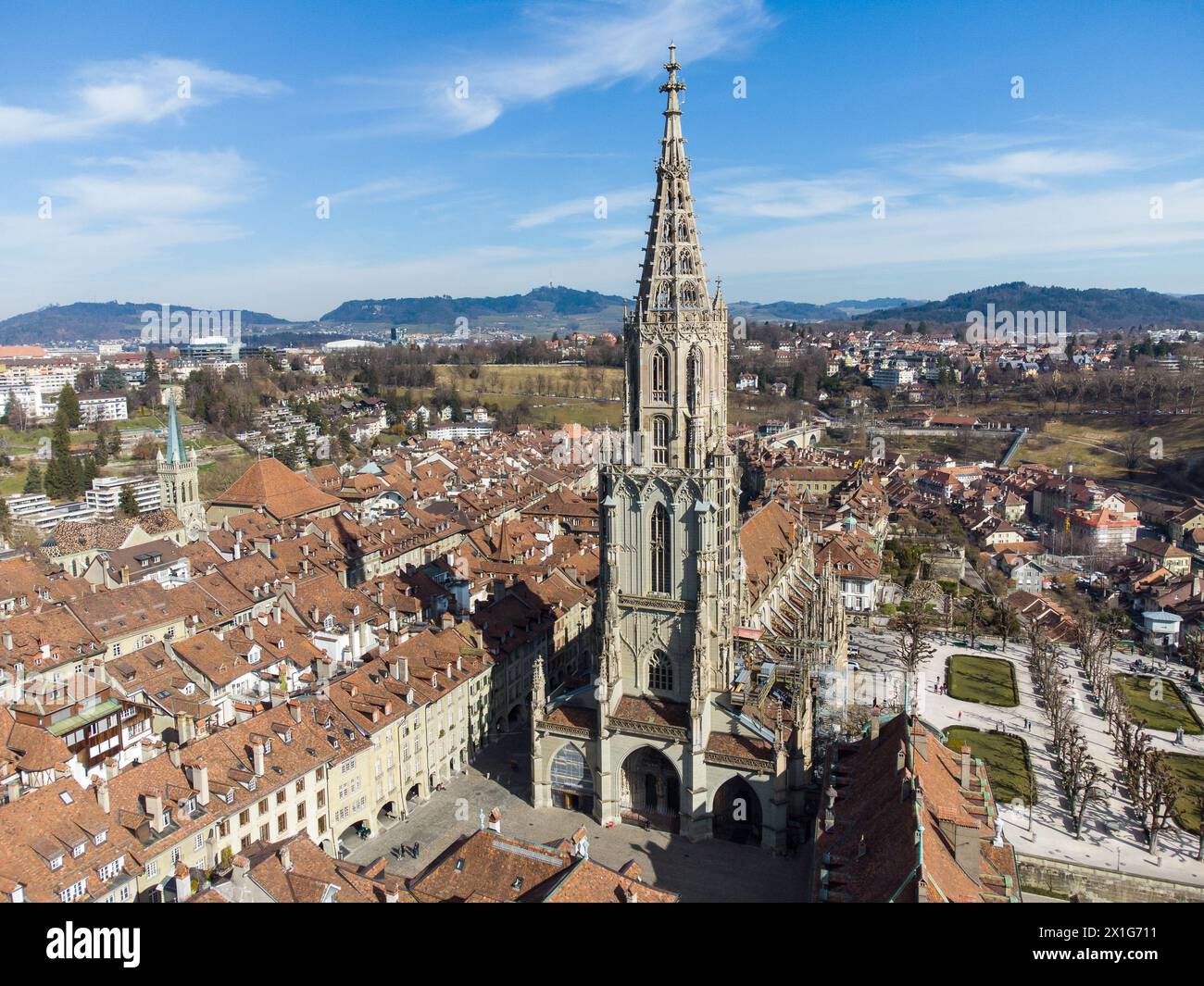 Bern, Schweiz: Aus der Vogelperspektive des Doms in Bern mittelalterliche Altstadt in der Schweizer Hauptstadt Stockfoto