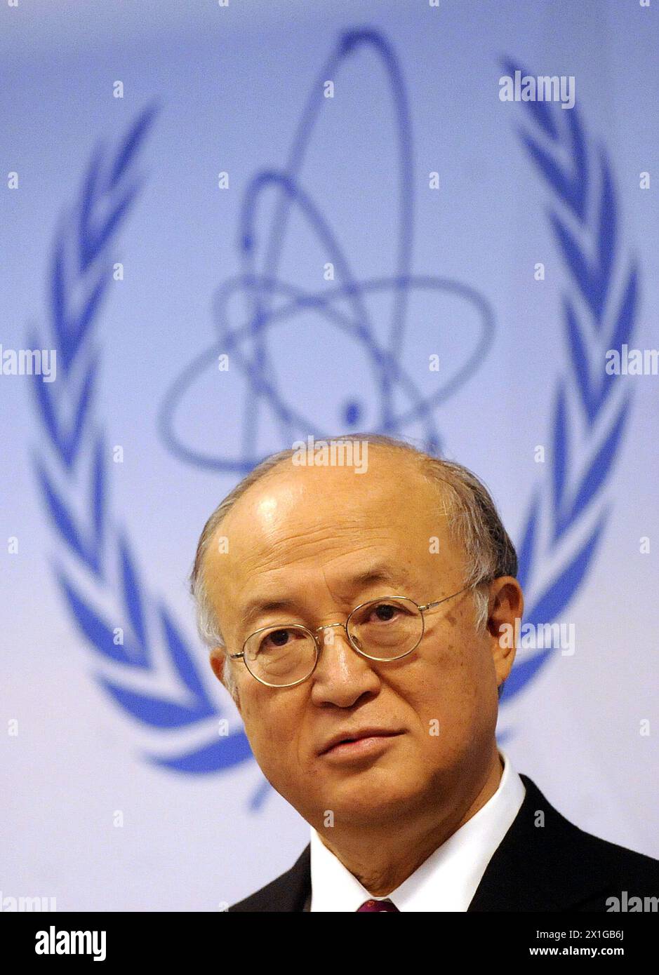 Leiter der Internationalen Atomenergie-Organisation (IAEO und IAEO), Yukiya Amano, bei der Pressekonferenz am 2. Dezember 2010 im Hauptquartier der Vereinten Nationen in Wien. - 20101202 PD0677 - Rechteinfo: Rights Managed (RM) Stockfoto