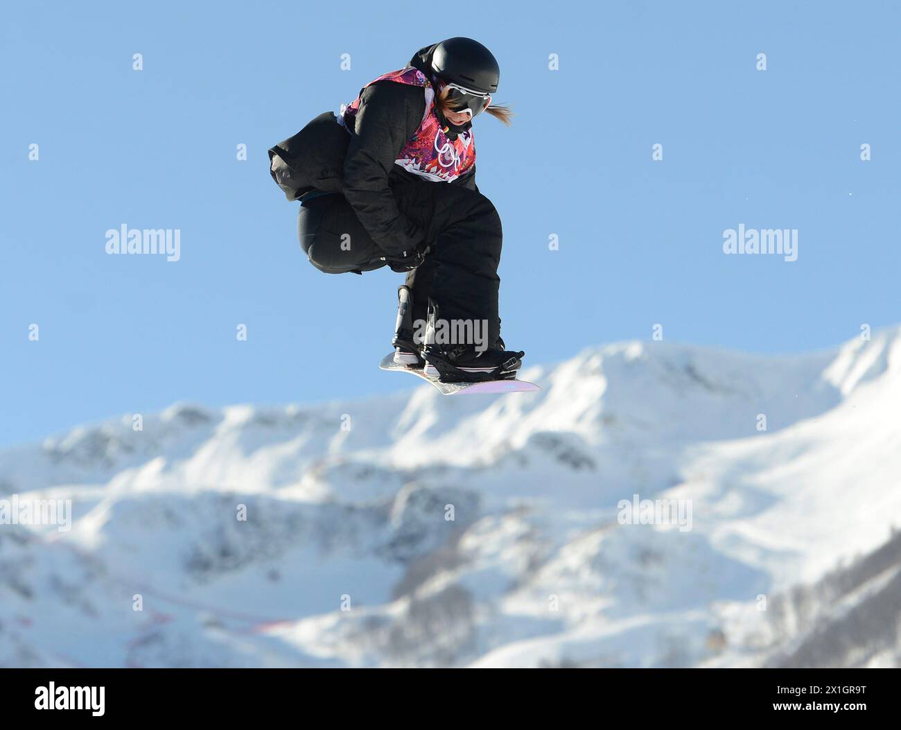 Clemens Schattschneider aus Österreich während der Qualifikation für Herren Snowboard Slopestyle im Rosa Khutor Extreme Park bei den Olympischen Spielen in Sotschi 2014, Krasnaja Polyana, Russland, 06. Februar 2014. - 20140206 PD1690 - Rechteinfo: Rechte verwaltet (RM) Stockfoto